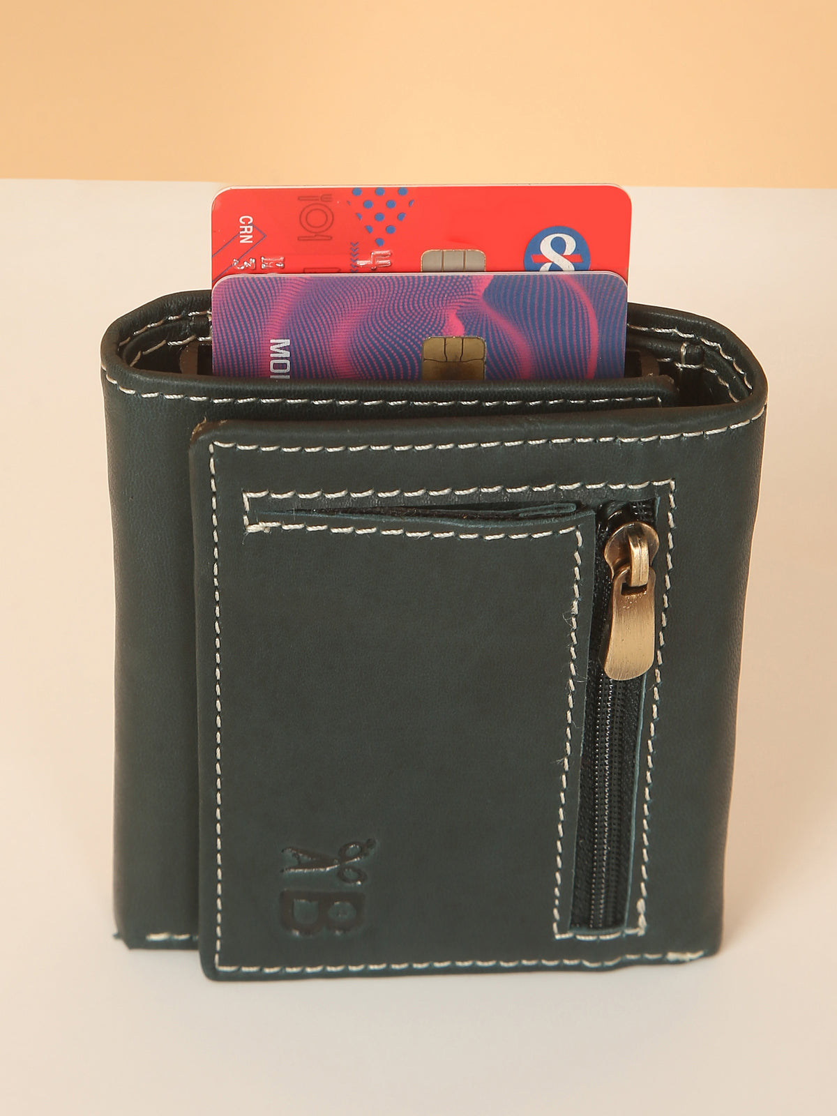 Green Leather Trifold POP-UP Card Wallet – Unisex, RFID Protected