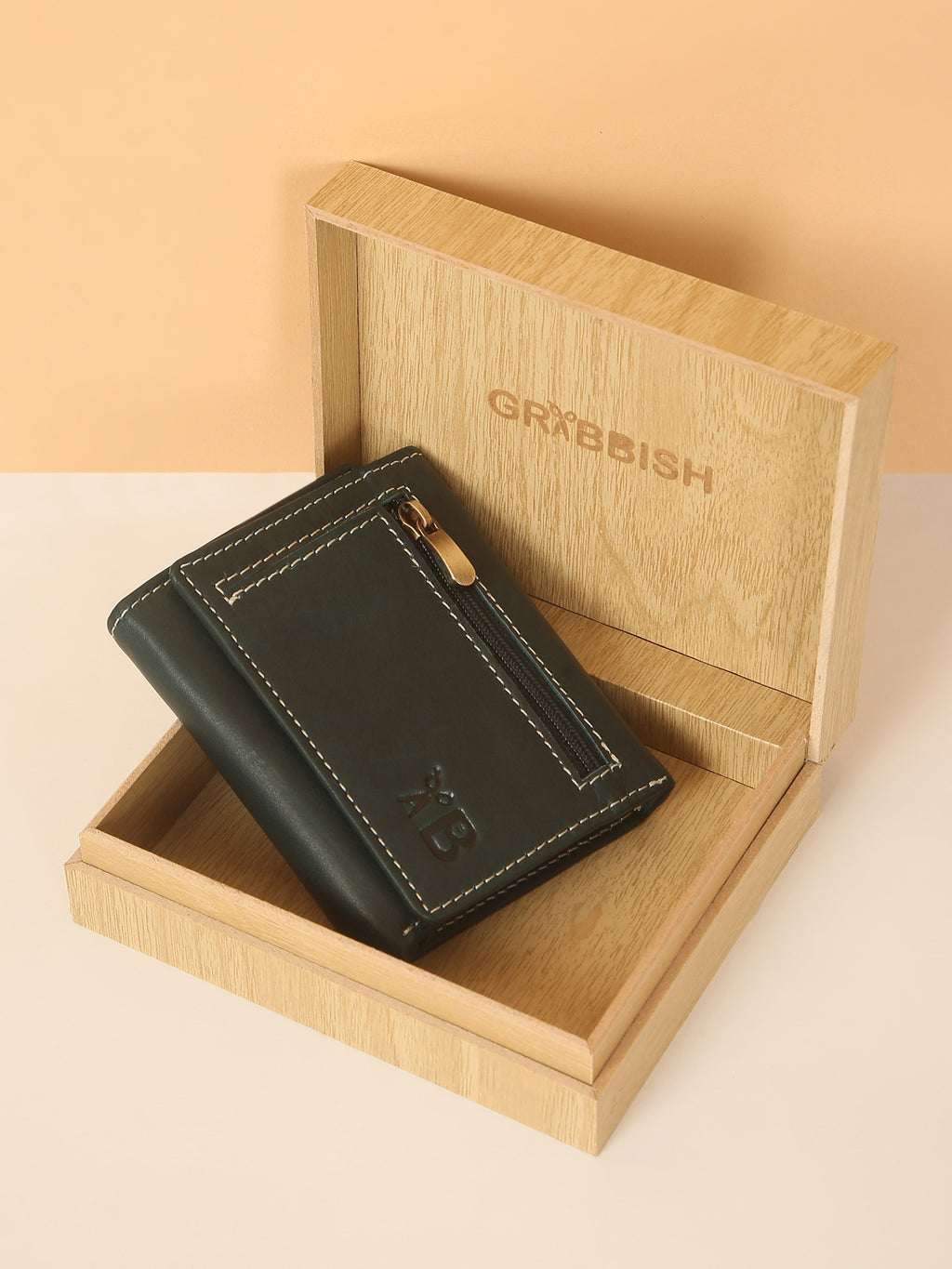 Green Leather Trifold POP-UP Card Wallet – Unisex, RFID Protected