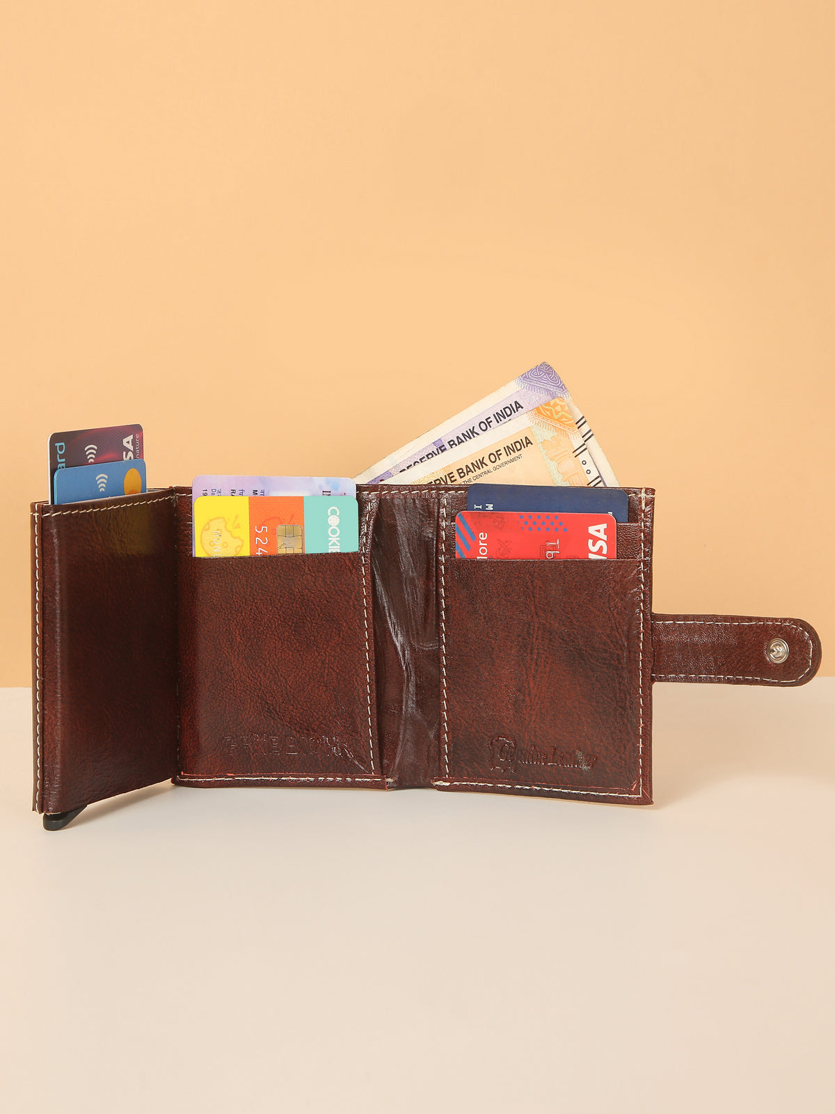 Brown POP-UP Card Wallet with RFID Protection