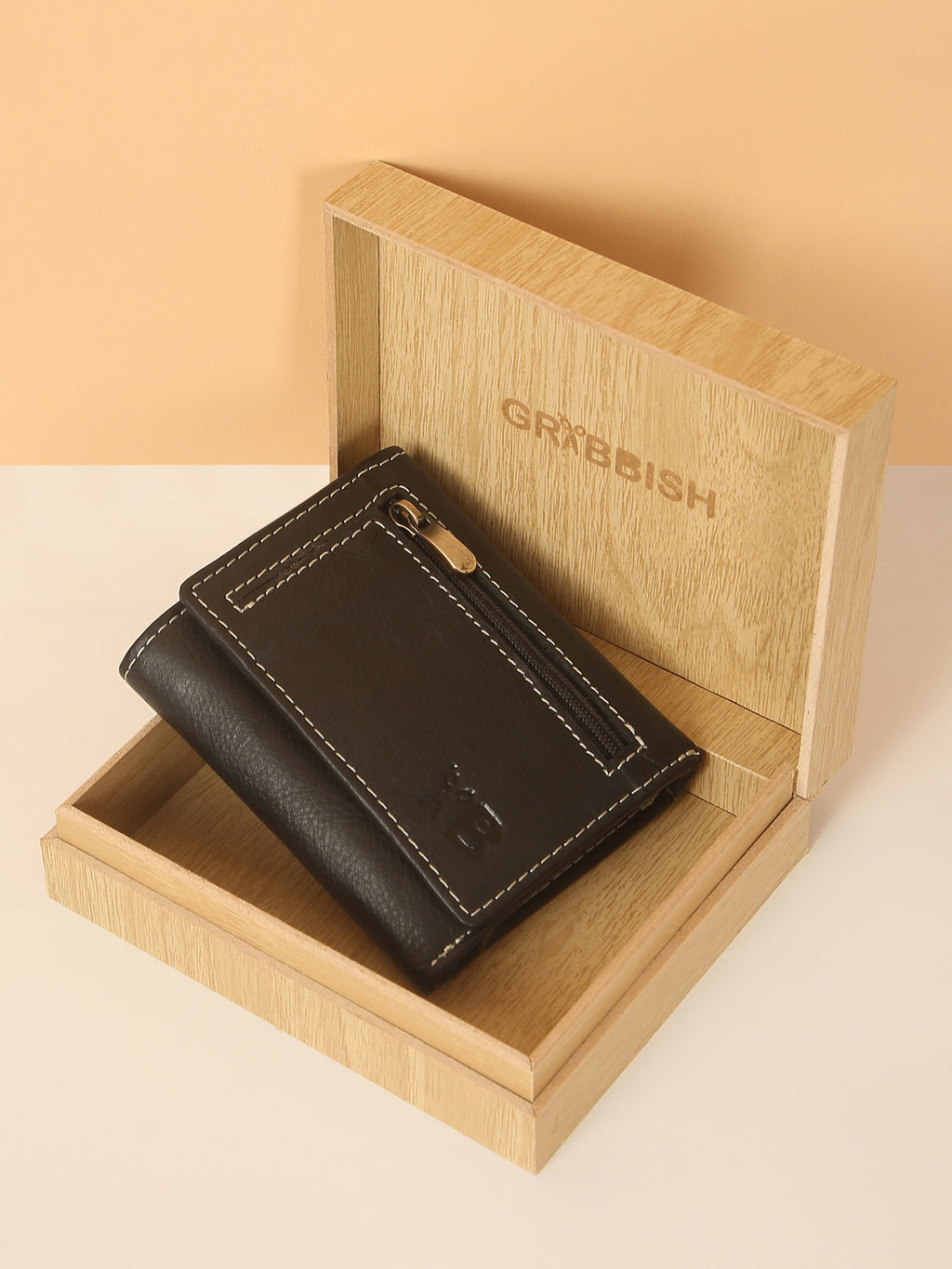 Black Leather Trifold POP-UP Card Wallet – Unisex, RFID Protected