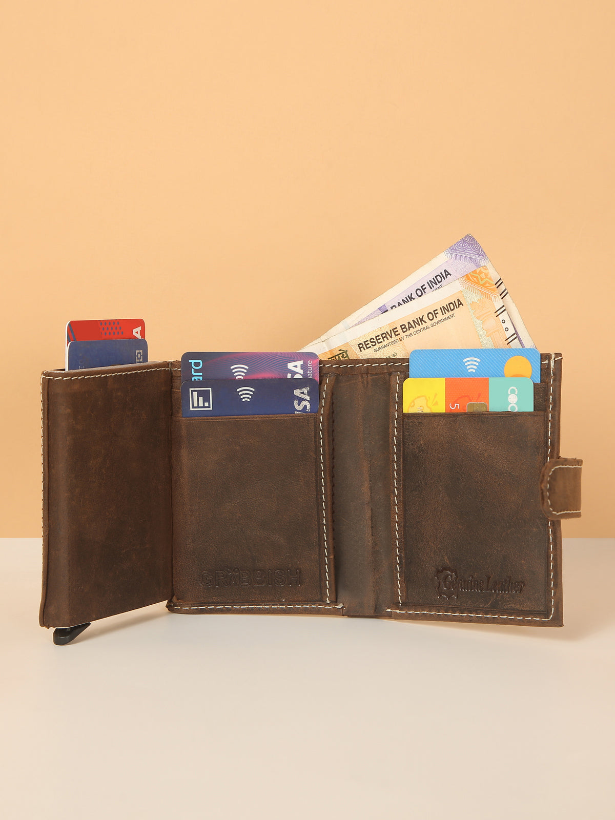 Wood Finish POP-UP Card Wallet with RFID Protection