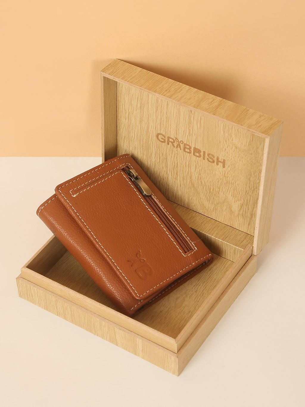 Tan Leather Trifold POP-UP Card Wallet – Unisex, RFID Protected