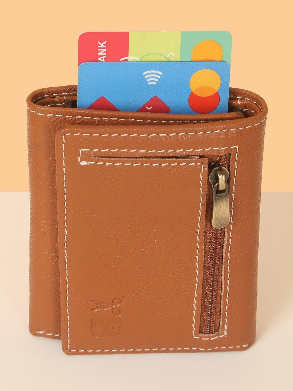 Tan Leather Trifold POP-UP Card Wallet – Unisex, RFID Protected