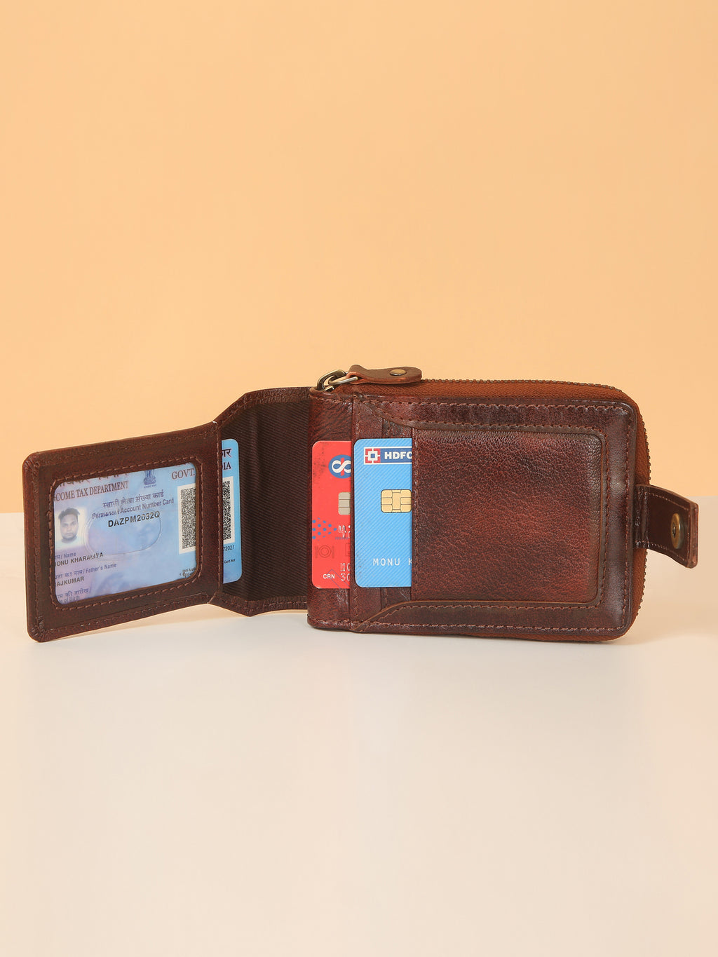Brown Leather Snap Wallet for Men