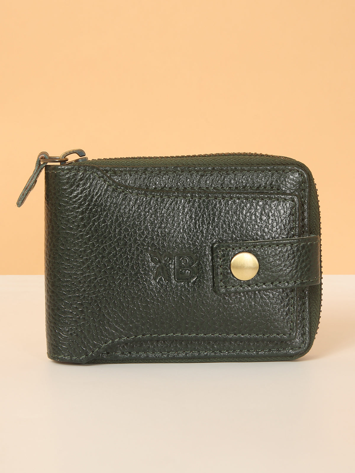 Green Leather Snap Wallet for Men