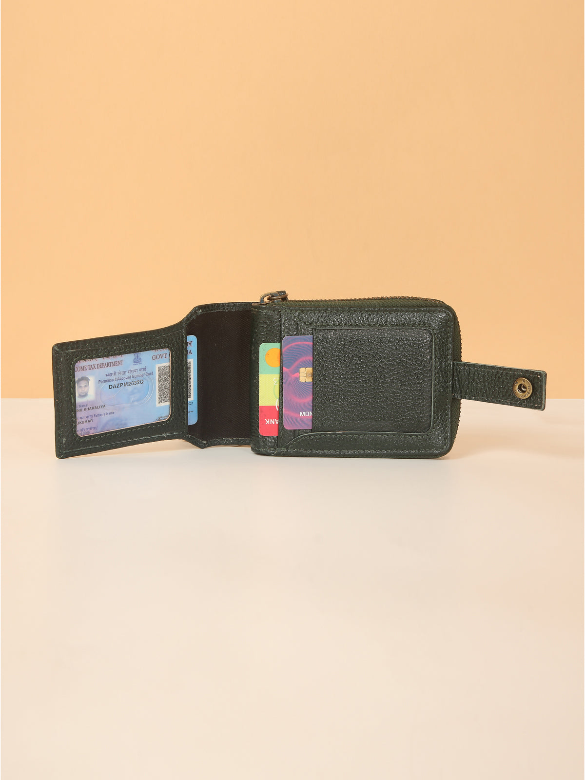 Green Leather Snap Wallet for Men