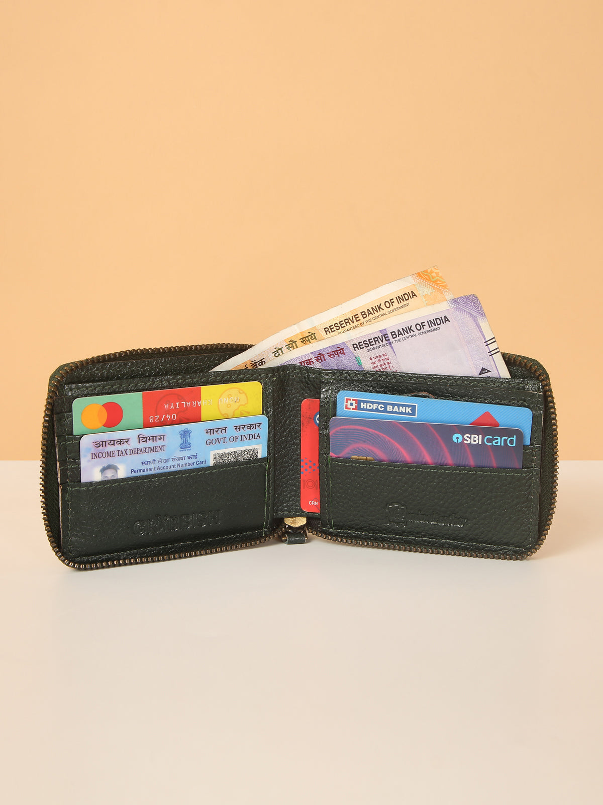 Green Leather Snap Wallet for Men