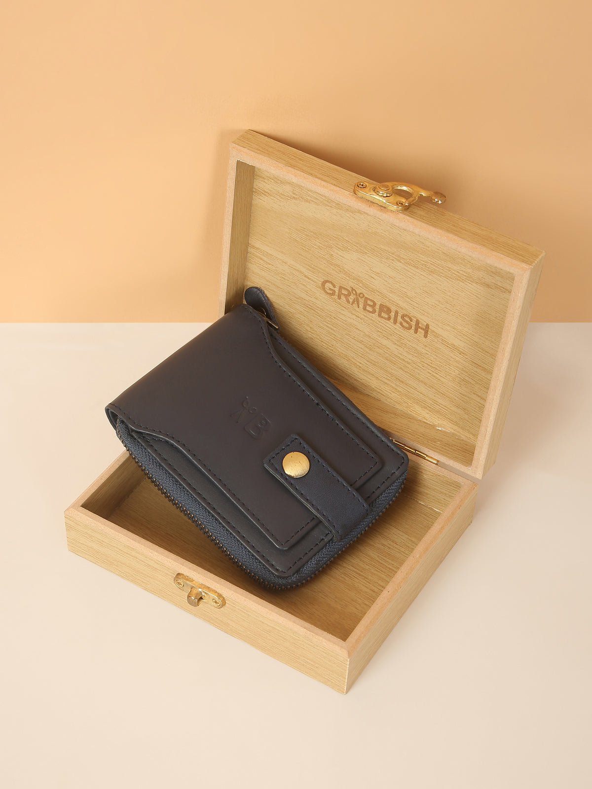 Blue Leather Snap Wallet for Men