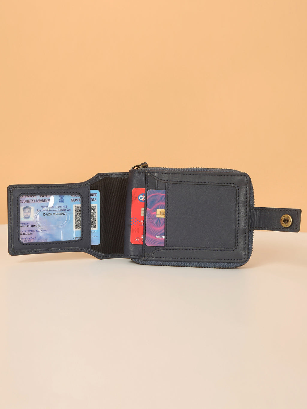 Blue Leather Snap Wallet for Men