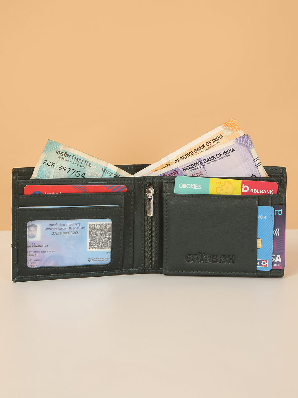 Green Designer Bifold Leather Wallet for Men