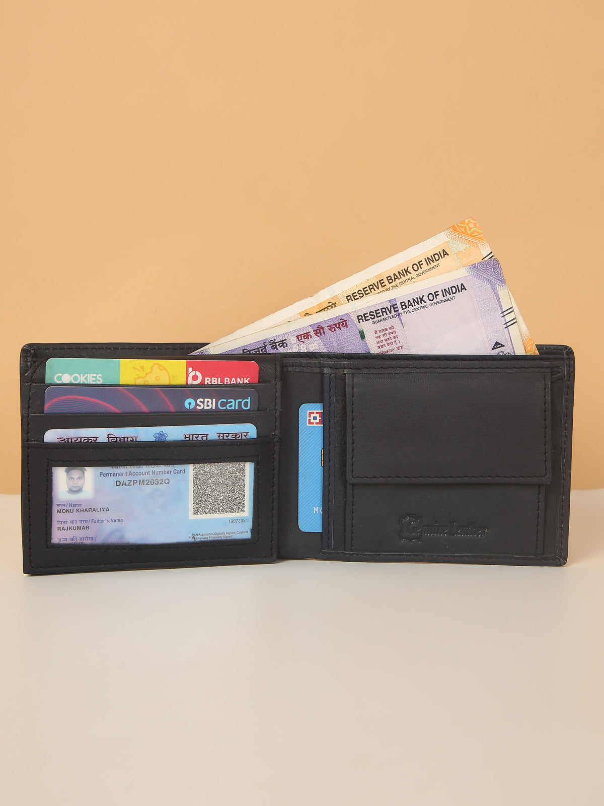 Blue Bifold Leather Wallet for Men – ID Card Slot & Slim Design
