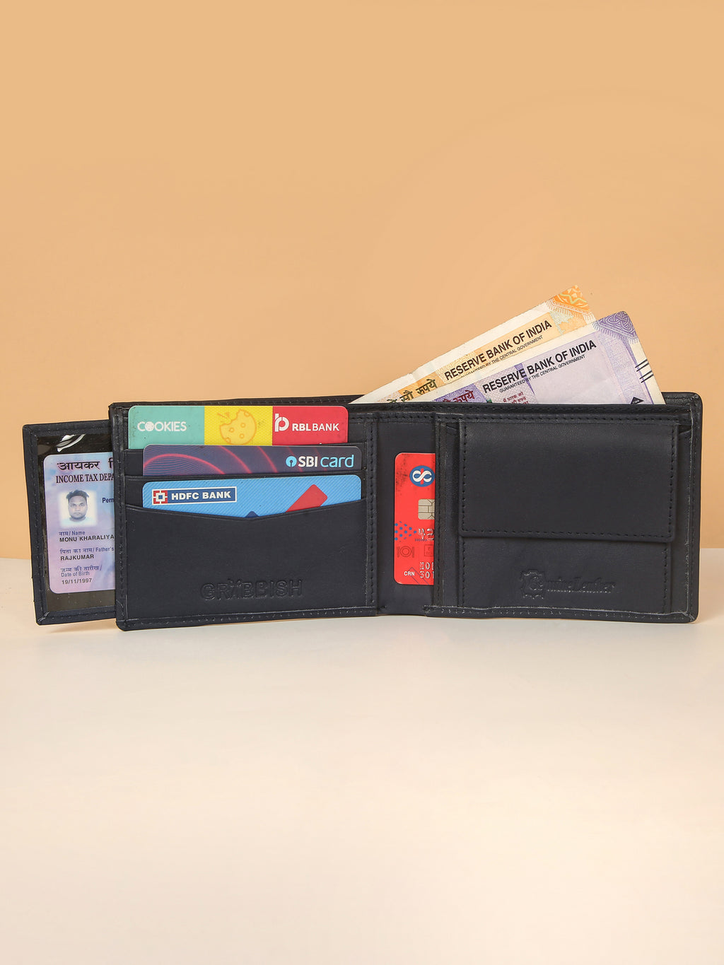 Blue Bifold Leather Wallet for Men – Detachable Card Holder