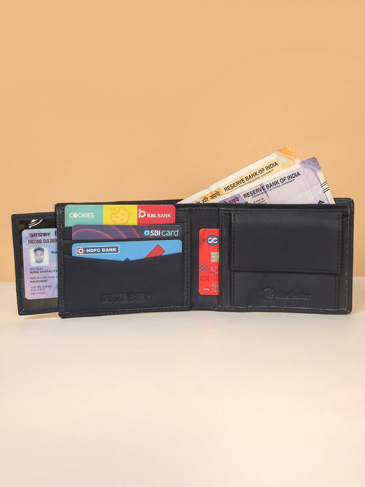 Blue Bifold Leather Wallet for Men – Detachable Card Holder