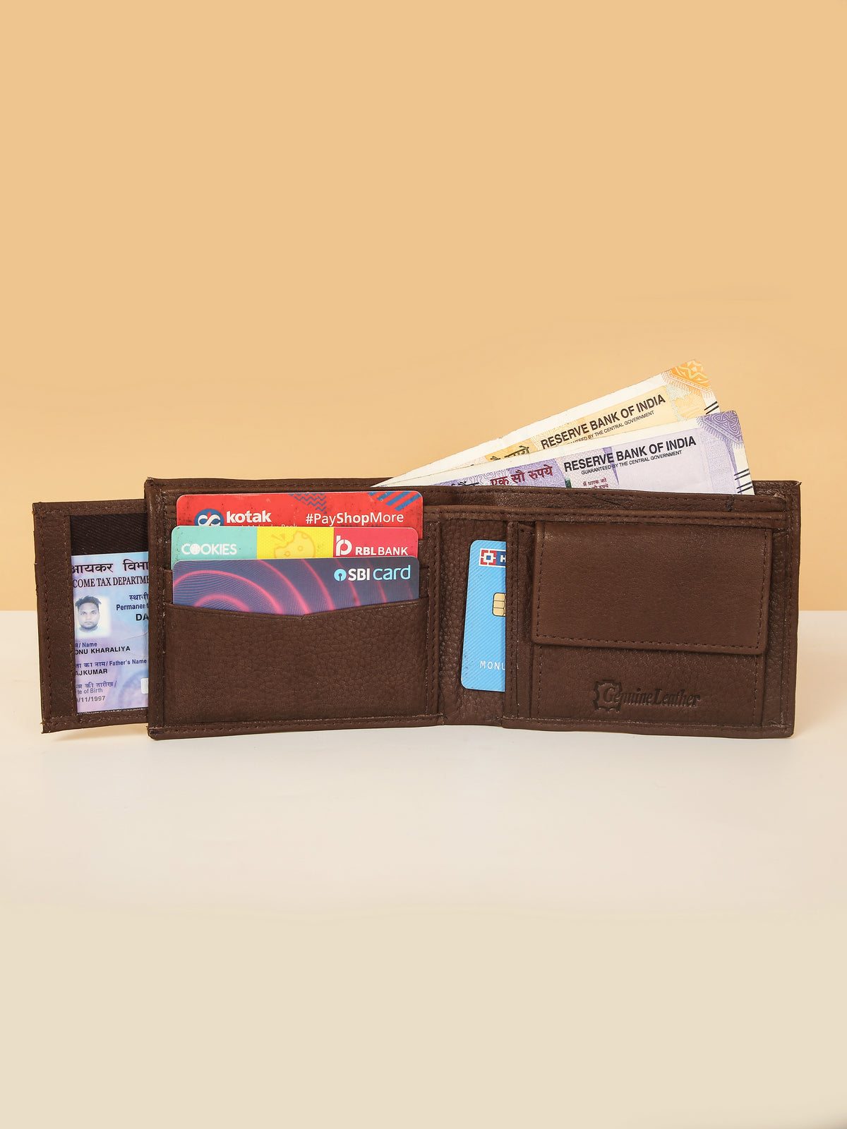 Brown Bifold Leather Wallet for Men – Detachable Card Holder