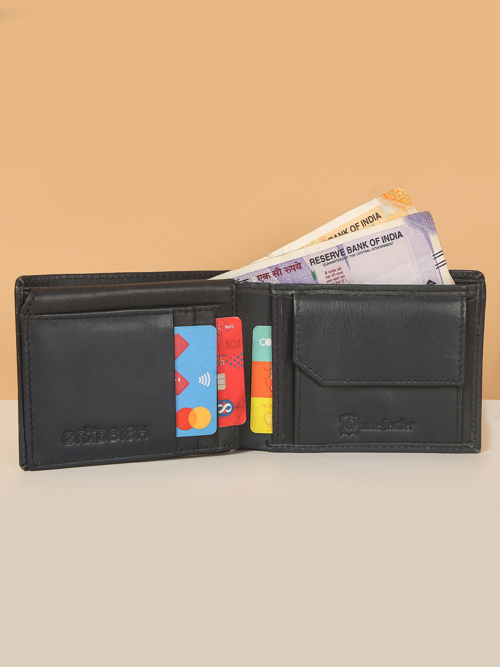 Blue Bifold Leather Wallet for Men – Multiple Card Slots
