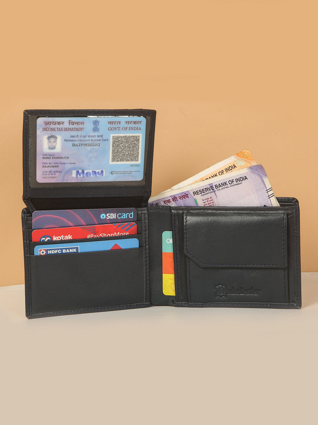 Blue Bifold Leather Wallet for Men – Multiple Card Slots