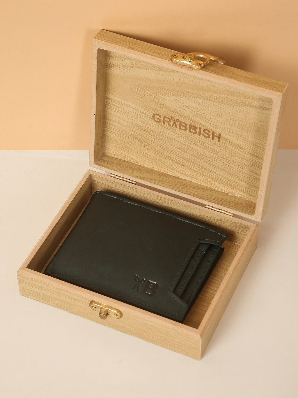 Green Bifold Leather Wallet for Men – Detachable Card Holder