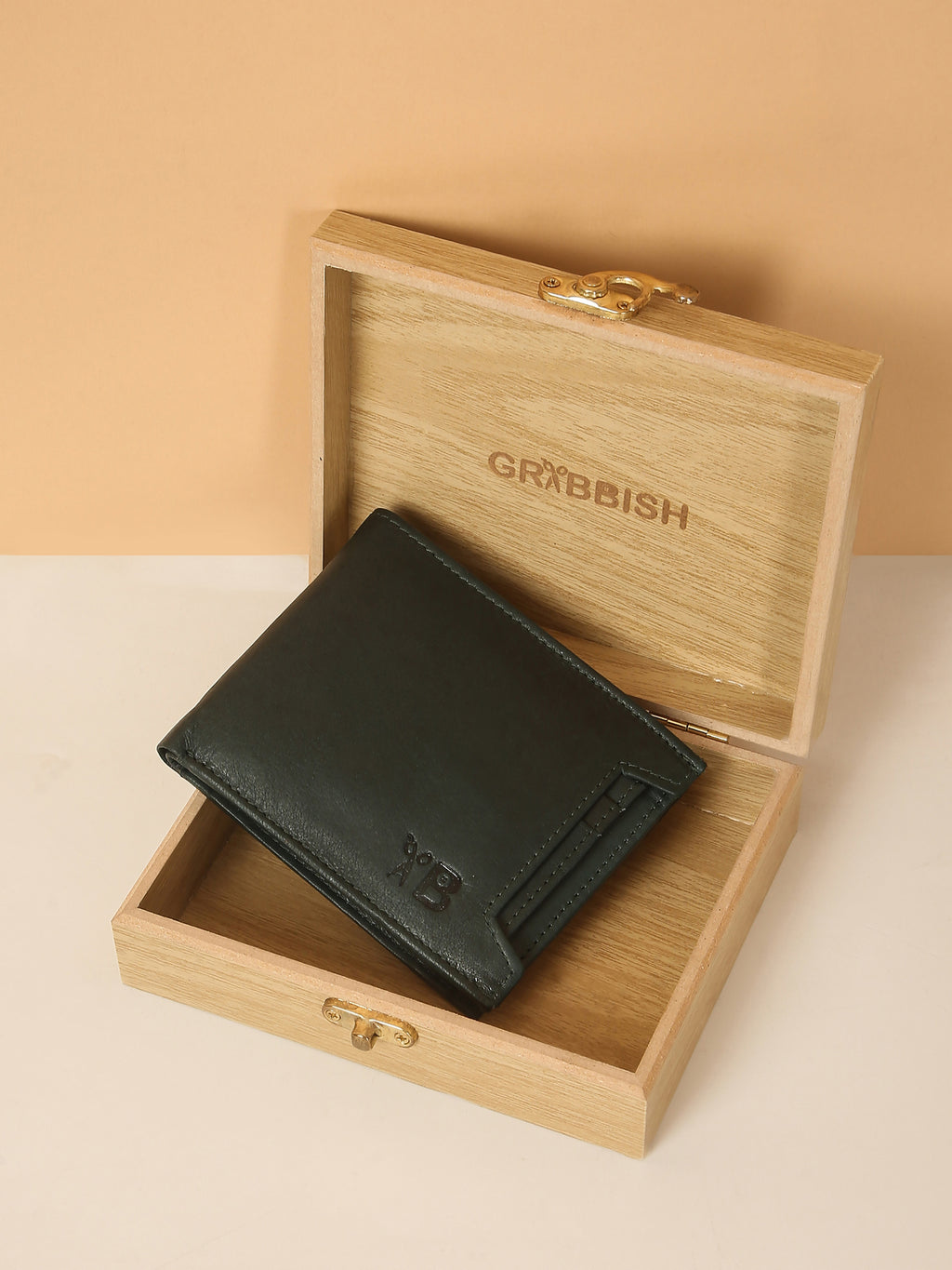 Green Bifold Leather Wallet for Men – Detachable Card Holder