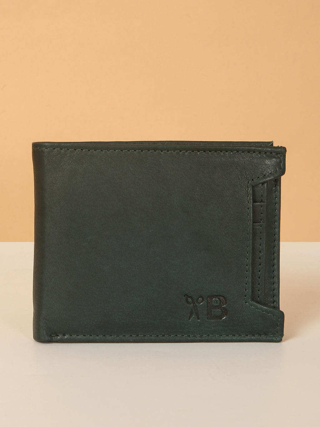 Green Bifold Leather Wallet for Men – Detachable Card Holder