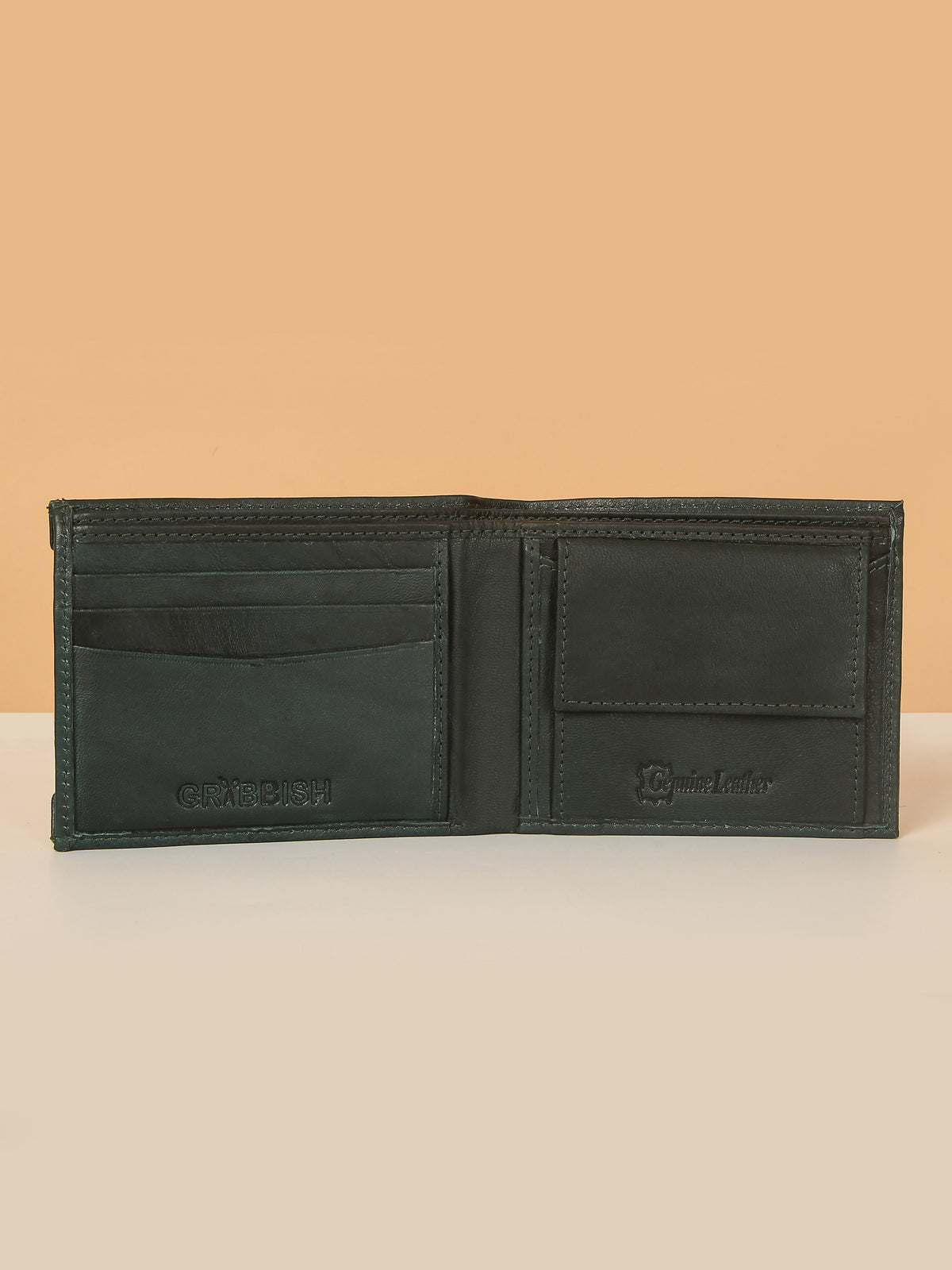 Green Bifold Leather Wallet for Men – Detachable Card Holder