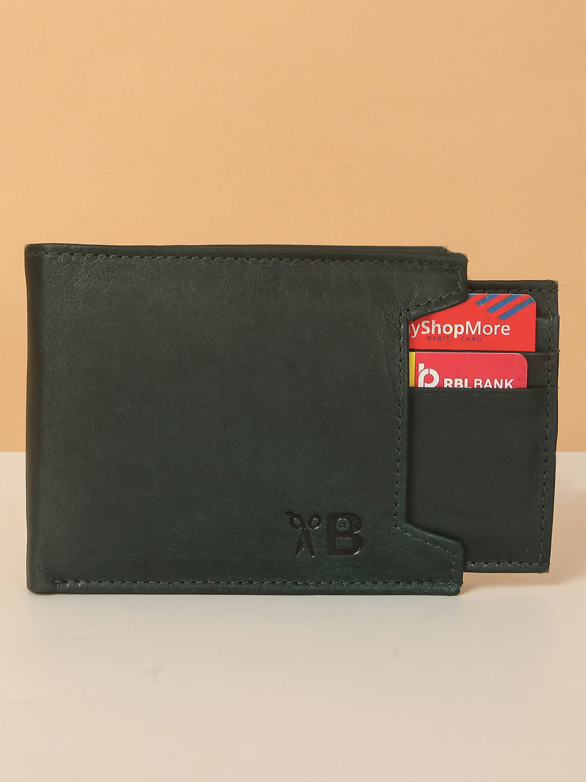 Green Bifold Leather Wallet for Men – Detachable Card Holder