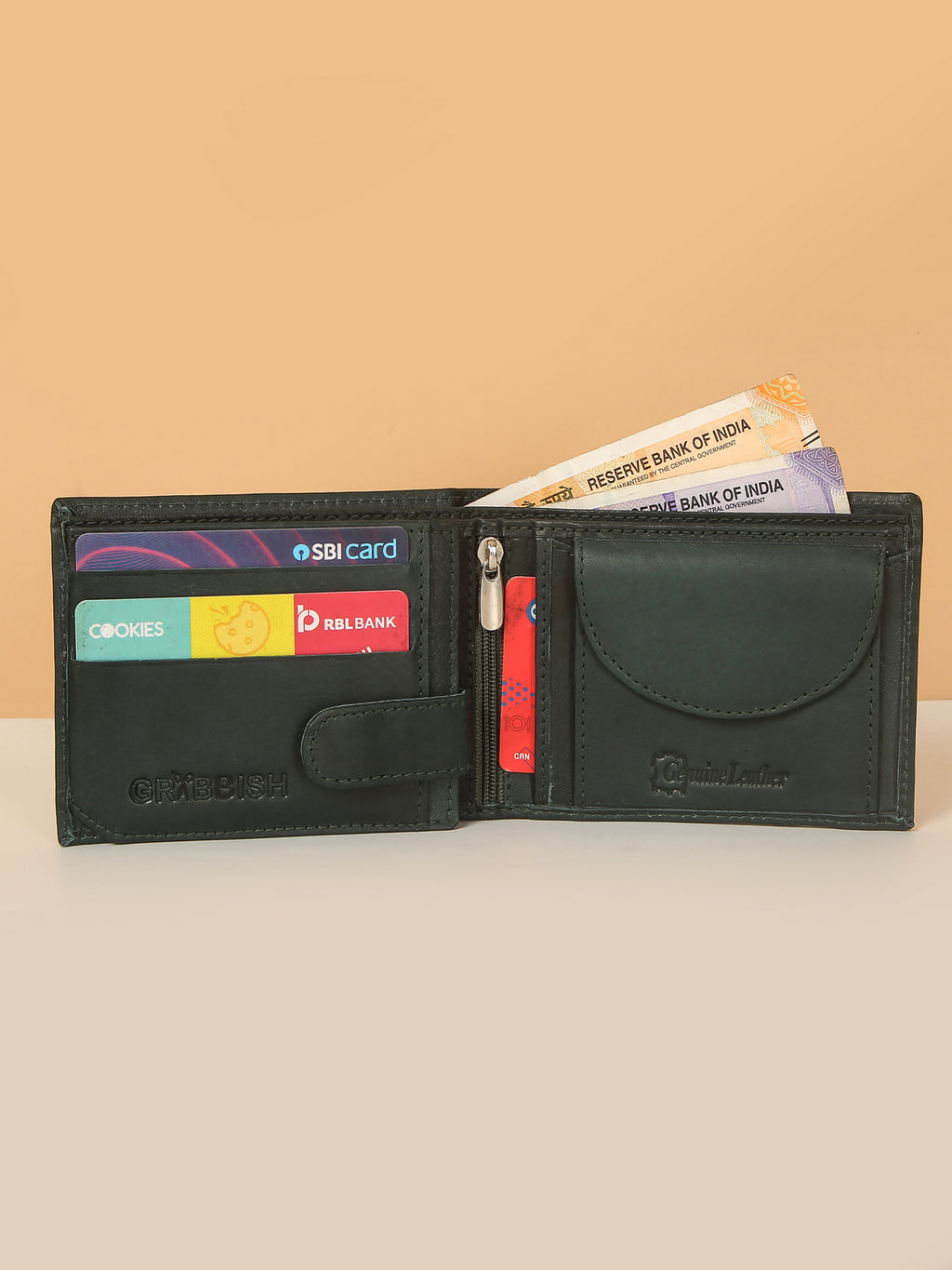 Green Bifold Leather Wallet for Men