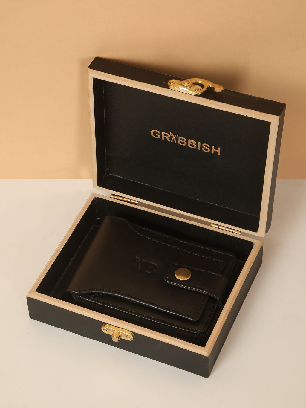 Black Leather Snap Wallet for Men