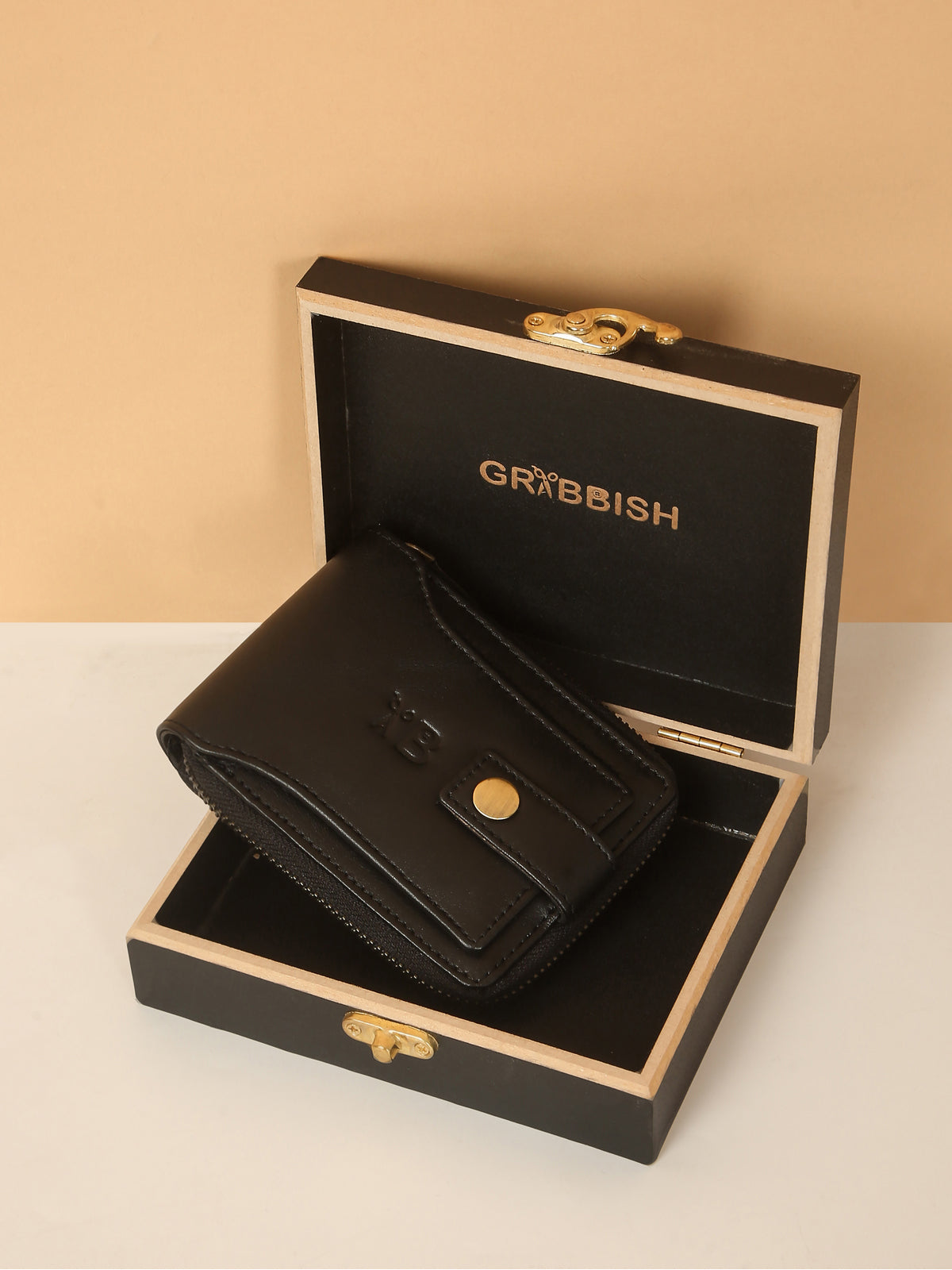 Black Leather Snap Wallet for Men