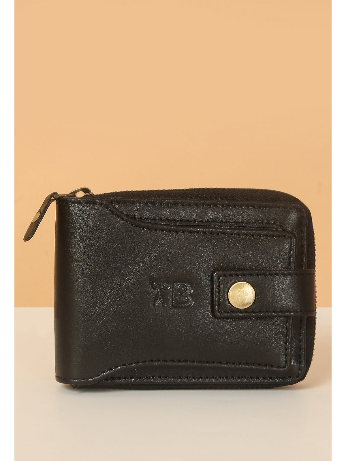 Black Leather Snap Wallet for Men