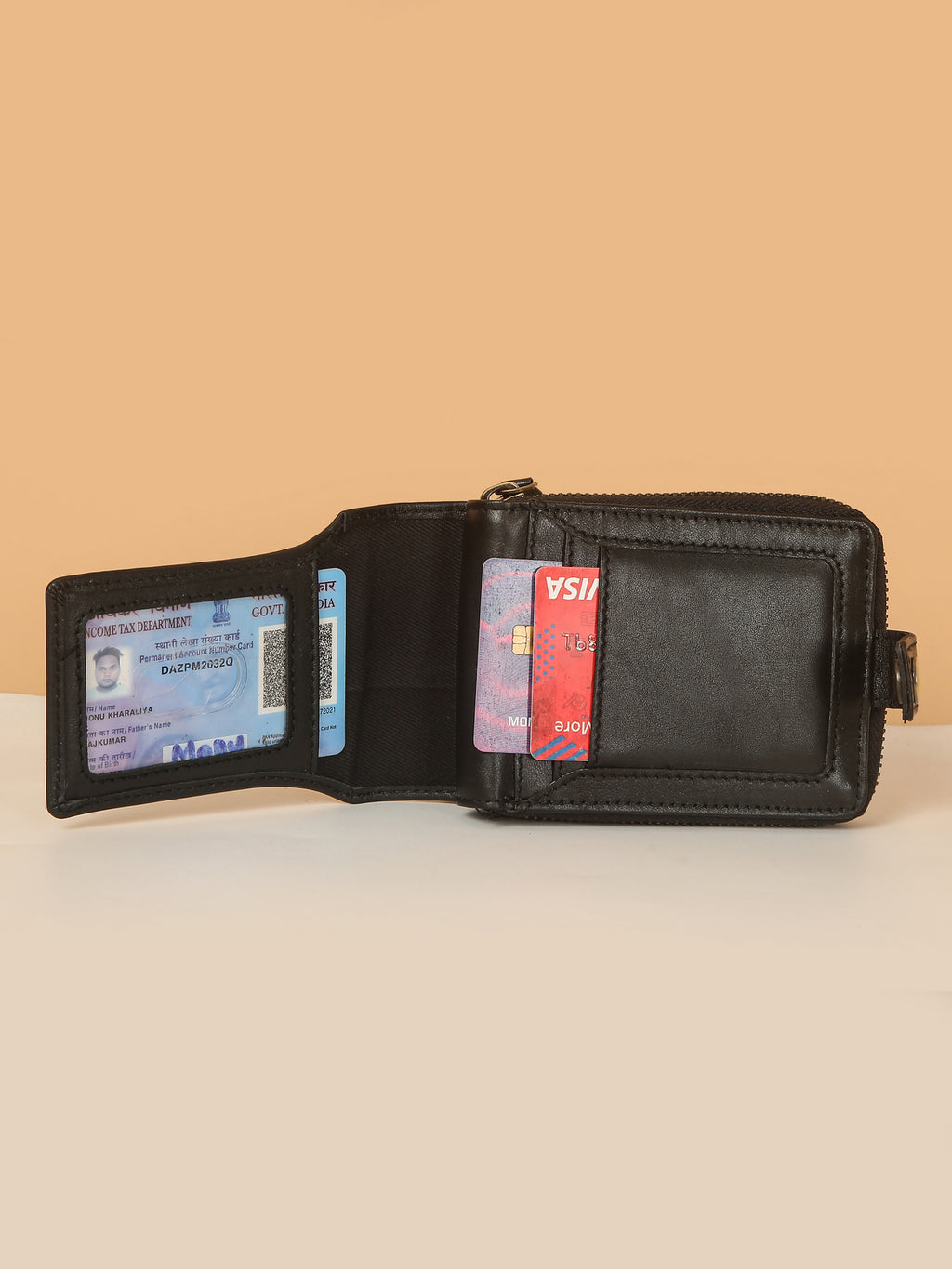 Black Leather Snap Wallet for Men