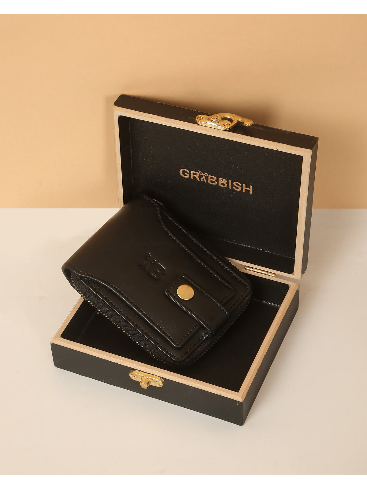 Black Leather Snap Wallet for Men