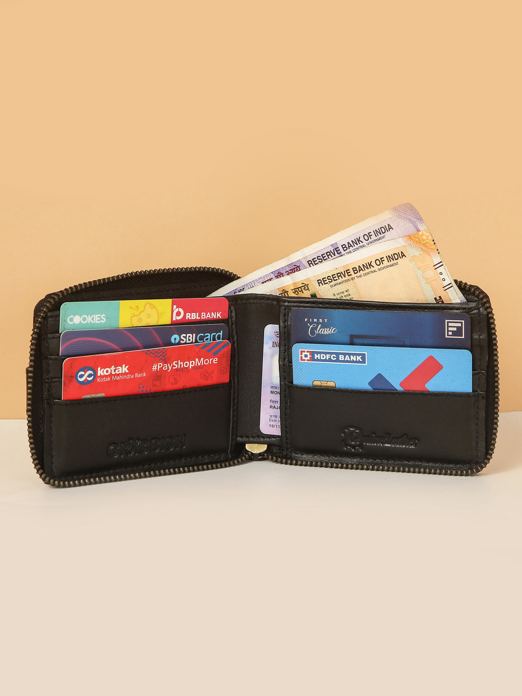 Black Leather Snap Wallet for Men