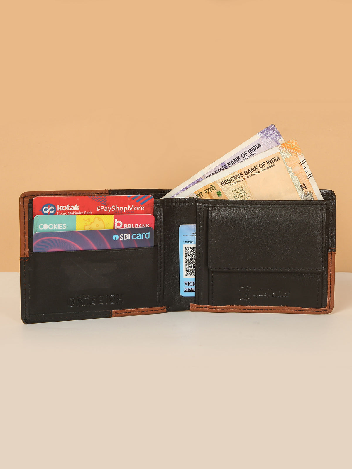 Men’s Bifold Leather Wallet – Classic Check Design, Slim & Stylish