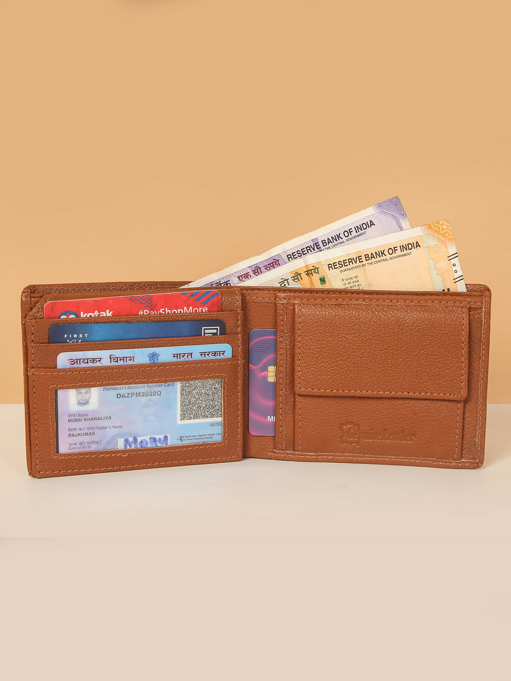 Tan Bifold Leather Wallet for Men – ID Card Slot & Slim Design