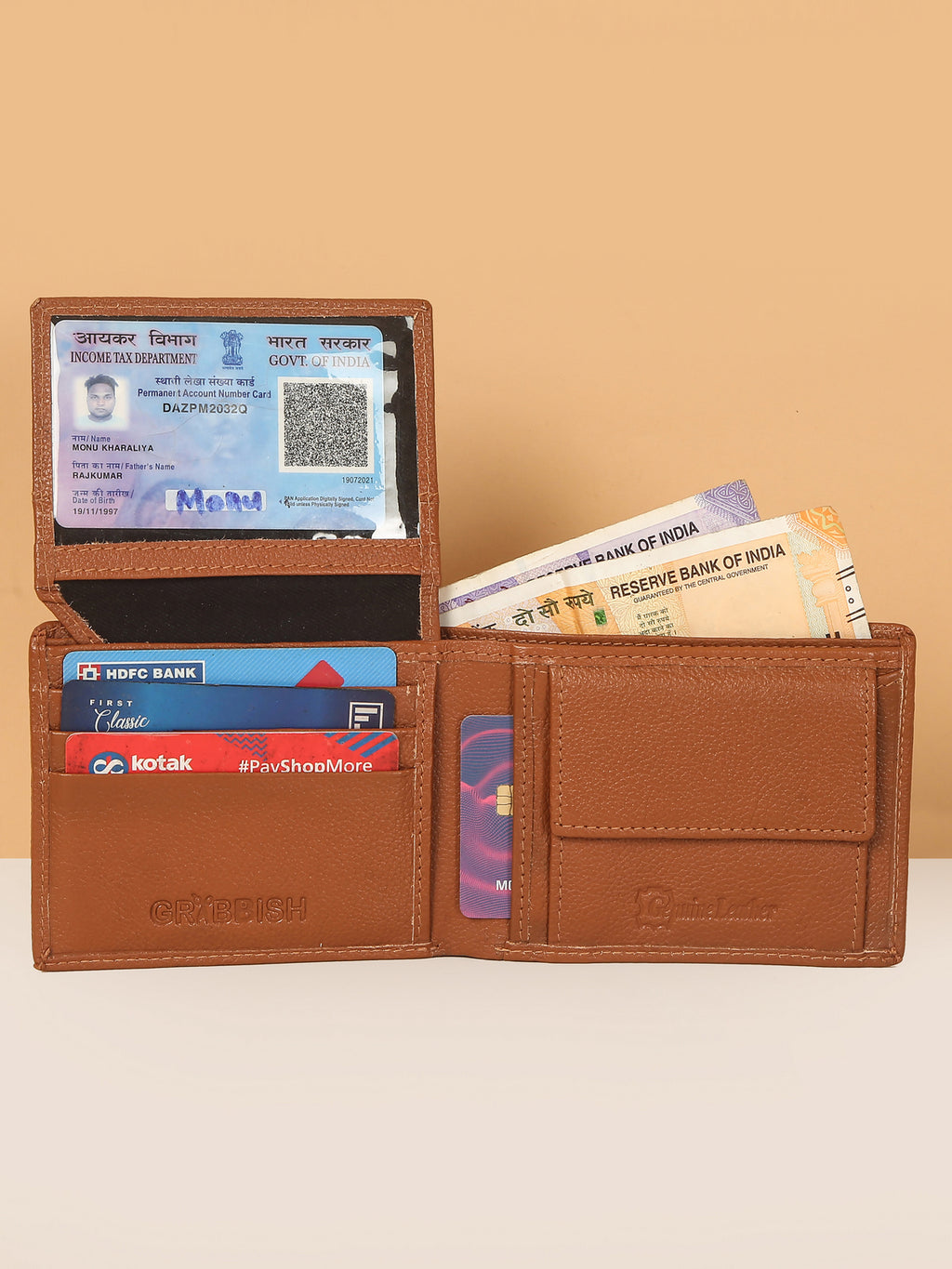 Tan Bifold Leather Wallet for Men – ID Card Slot & Slim Design