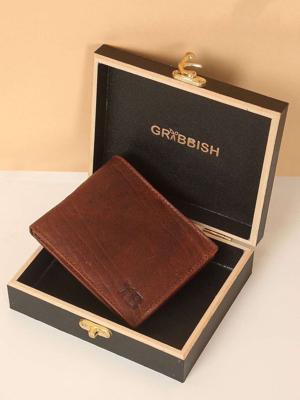 Wood-Finish Bifold Leather Wallet for Men