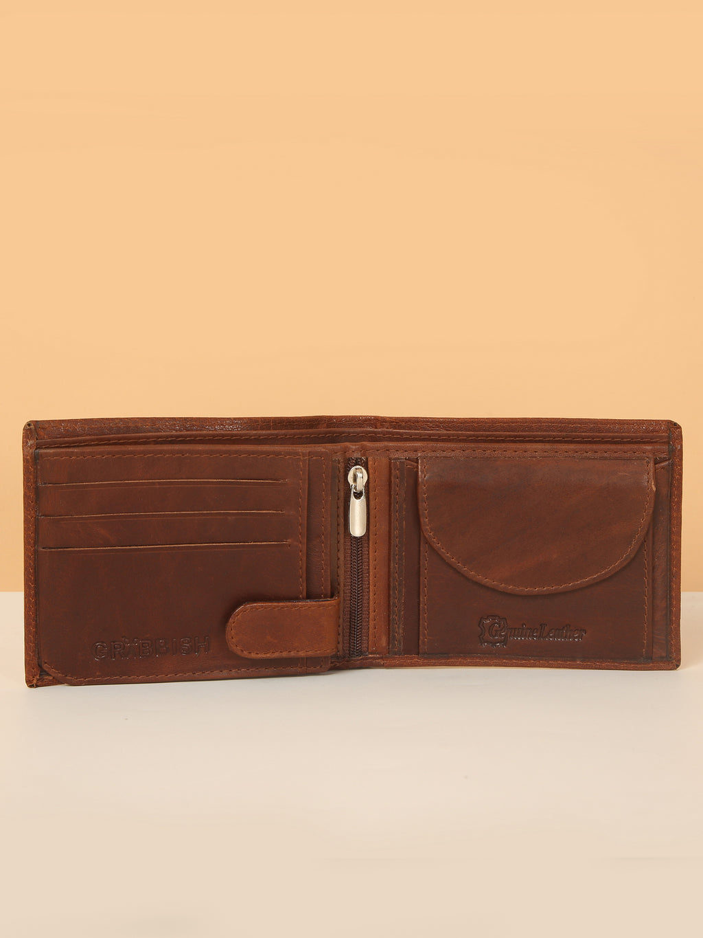 Wood-Finish Bifold Leather Wallet for Men