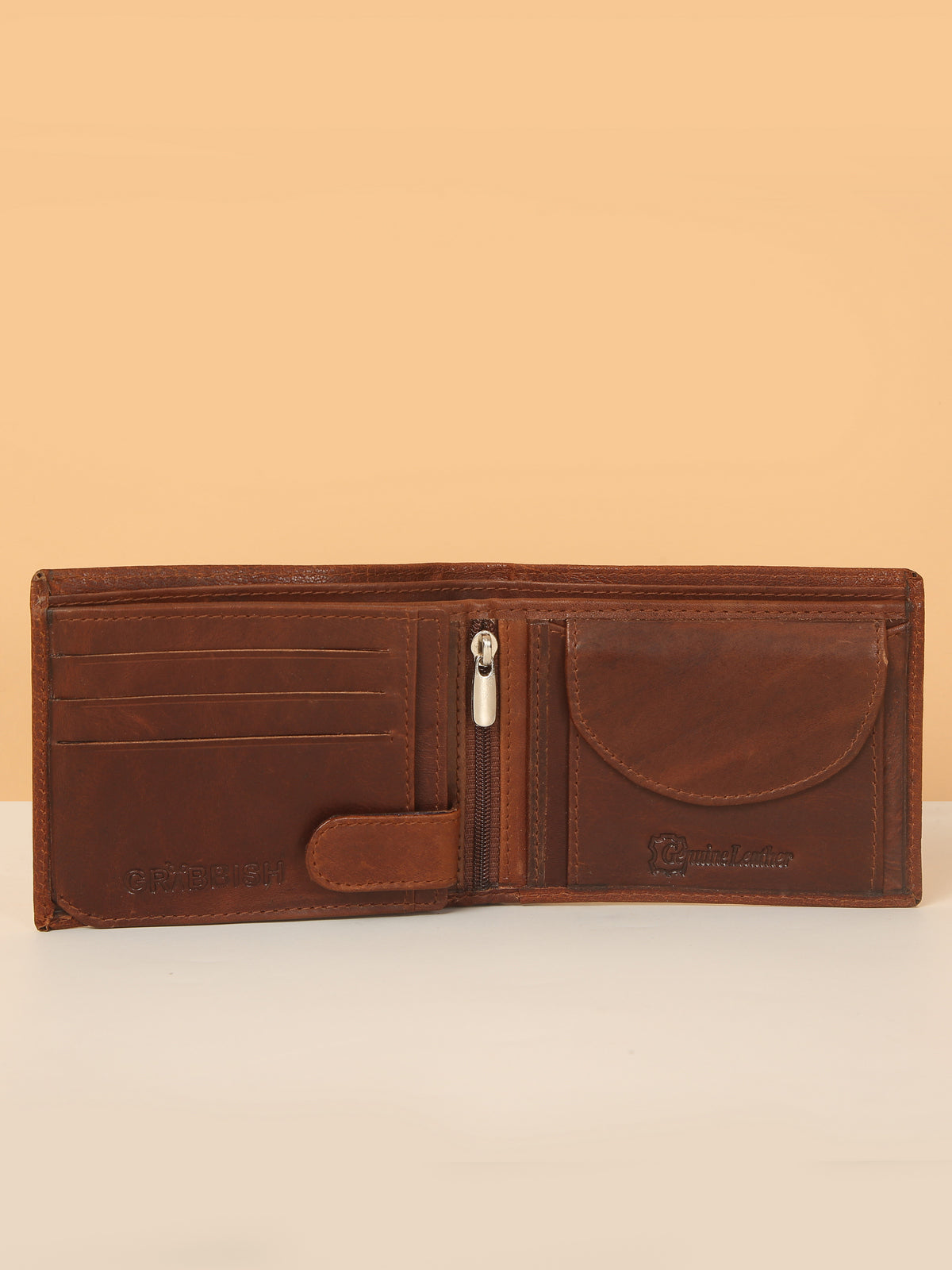 Wood-Finish Bifold Leather Wallet for Men