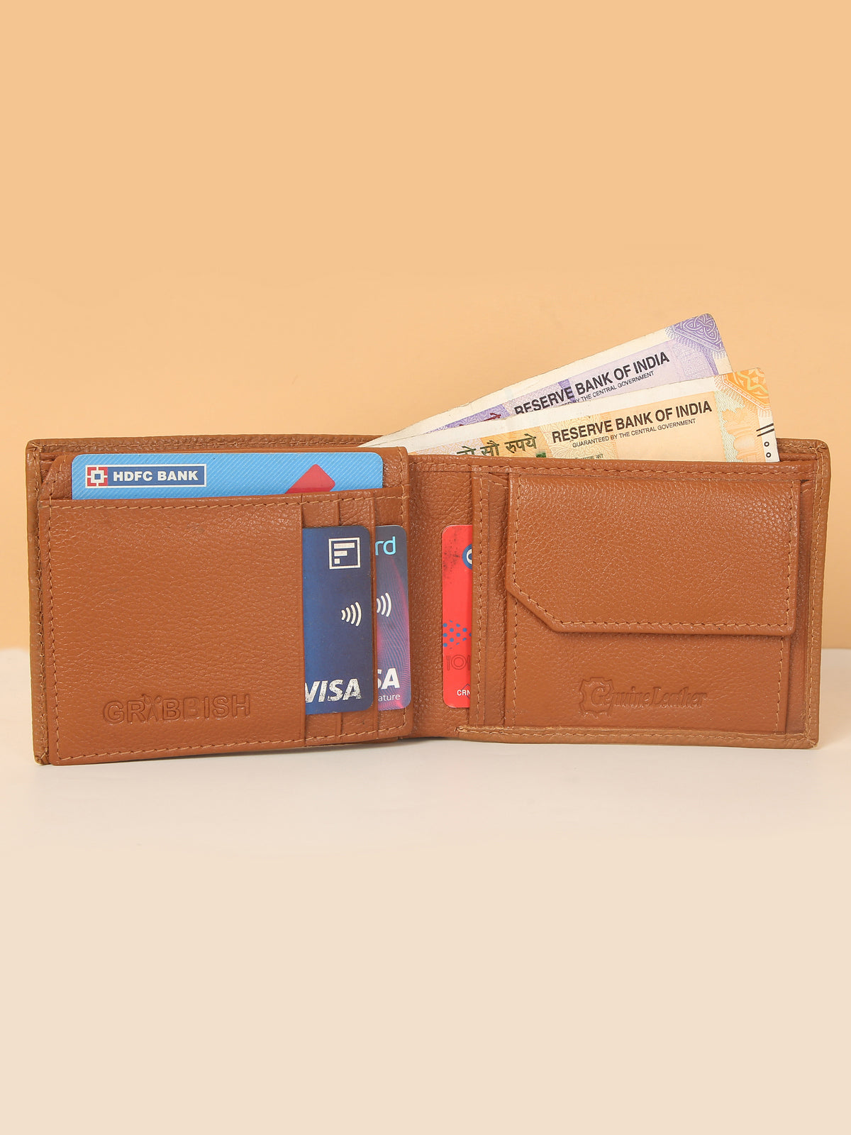 Tan Bifold Leather Wallet for Men – Multiple Card Slots & Sleek Profile