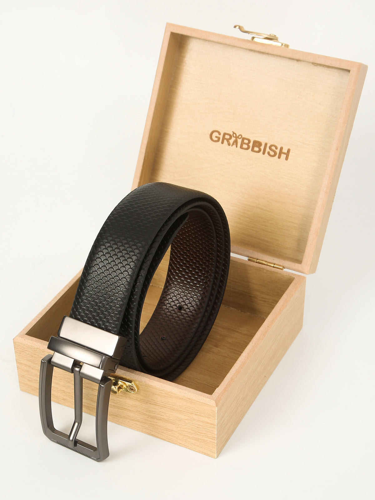 Fish Scale Reversible Leather Belt – Genuine Leather Craft with Imported Buckle