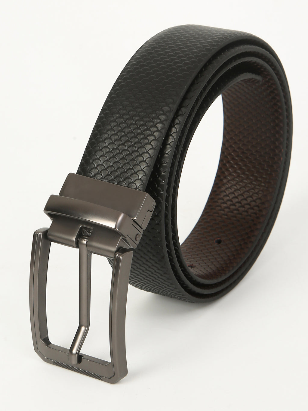 Fish Scale Reversible Leather Belt – Genuine Leather Craft with Imported Buckle