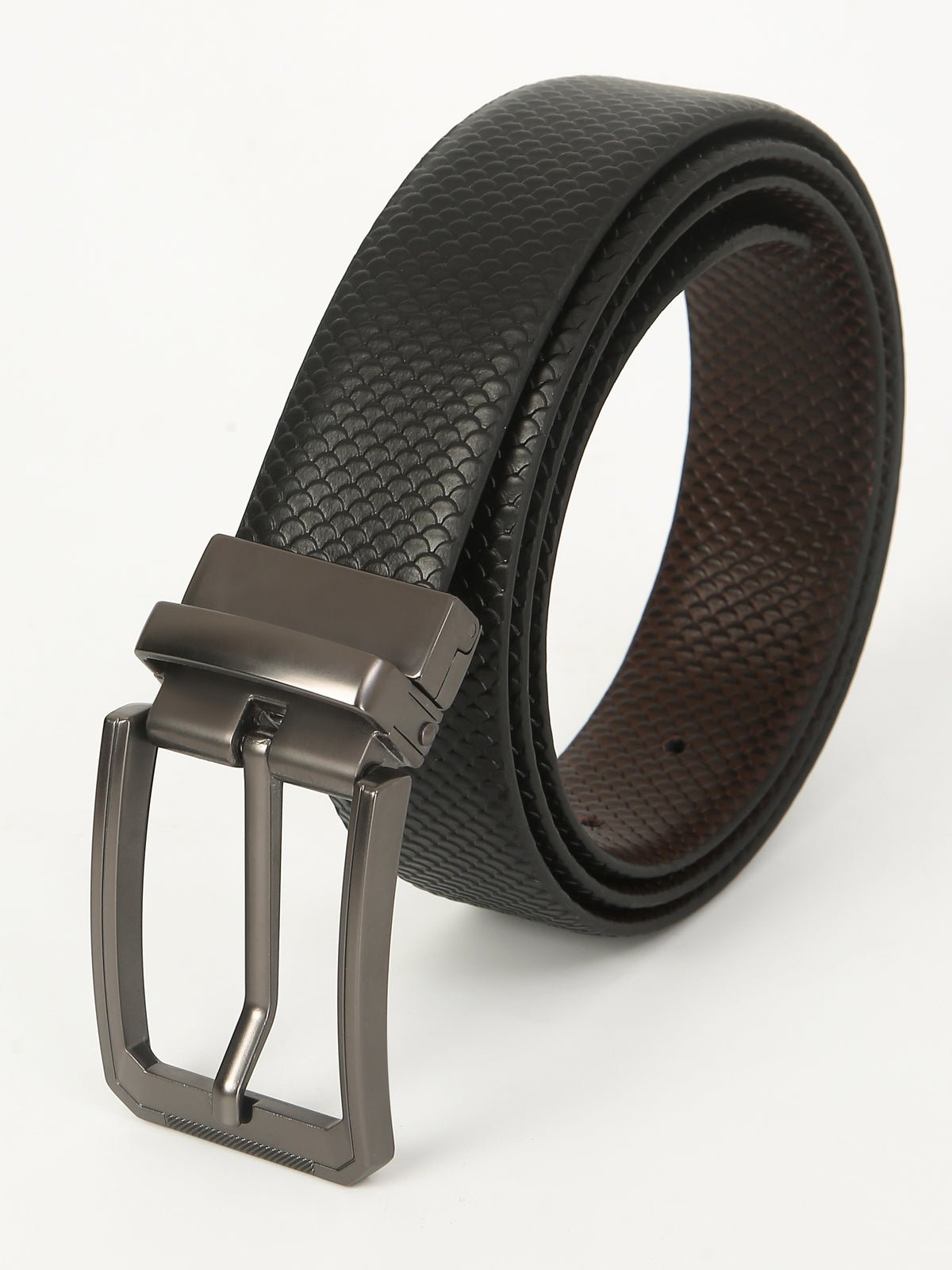 Fish Scale Reversible Leather Belt – Genuine Leather Craft with Imported Buckle