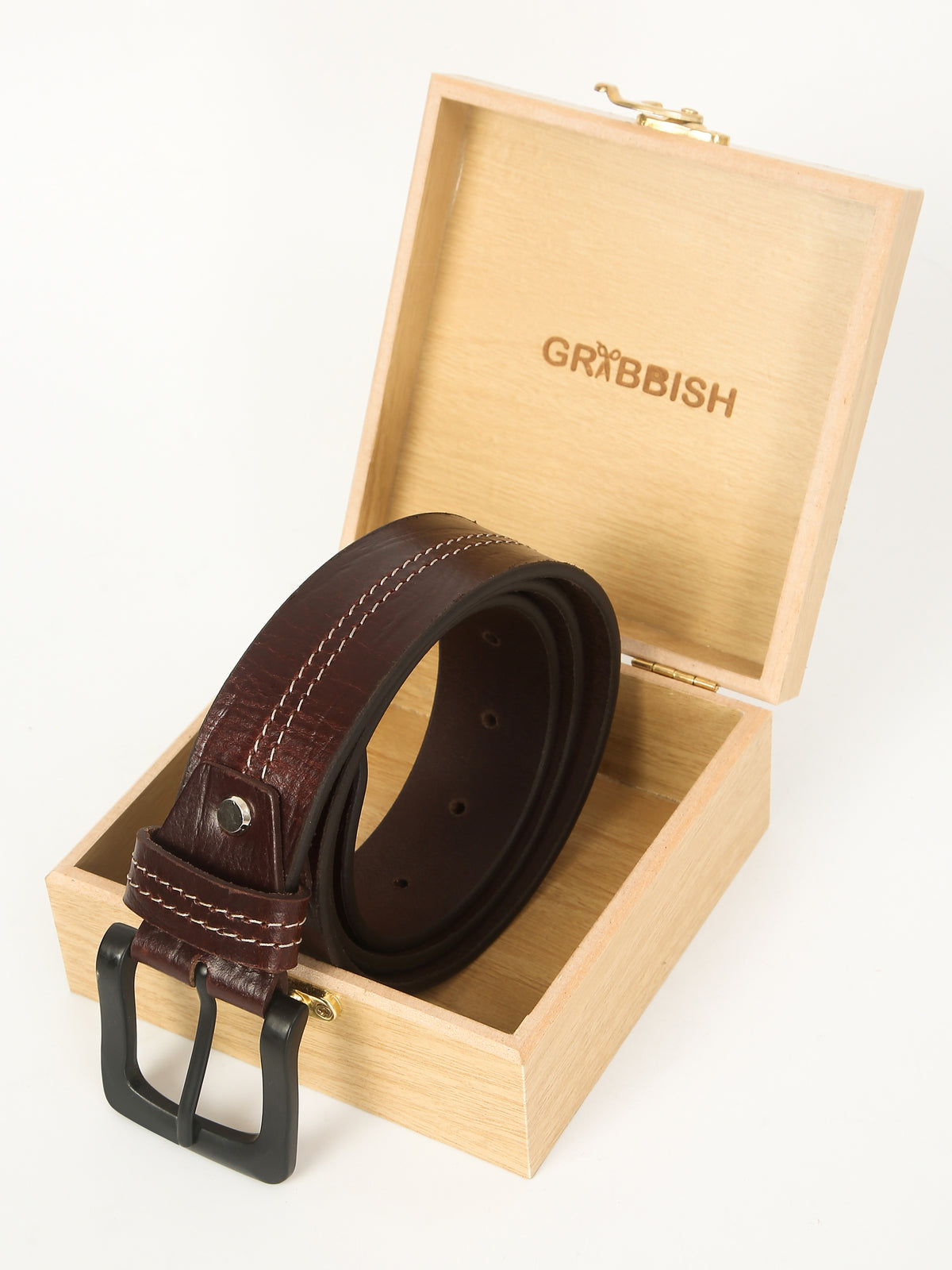 Casual Brown Leather Belt – Threaded Design in Genuine Leather