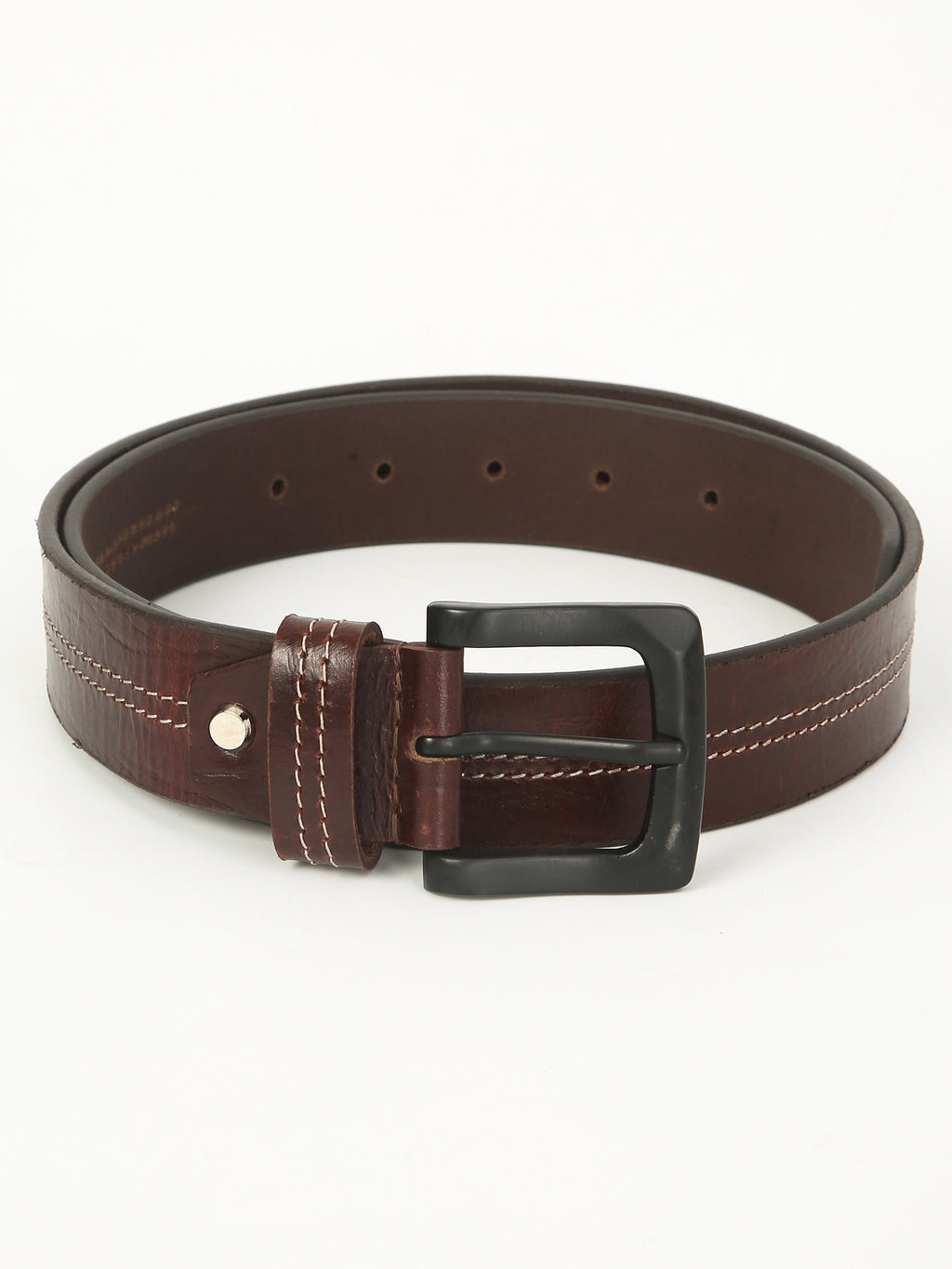 Casual Brown Leather Belt – Threaded Design in Genuine Leather