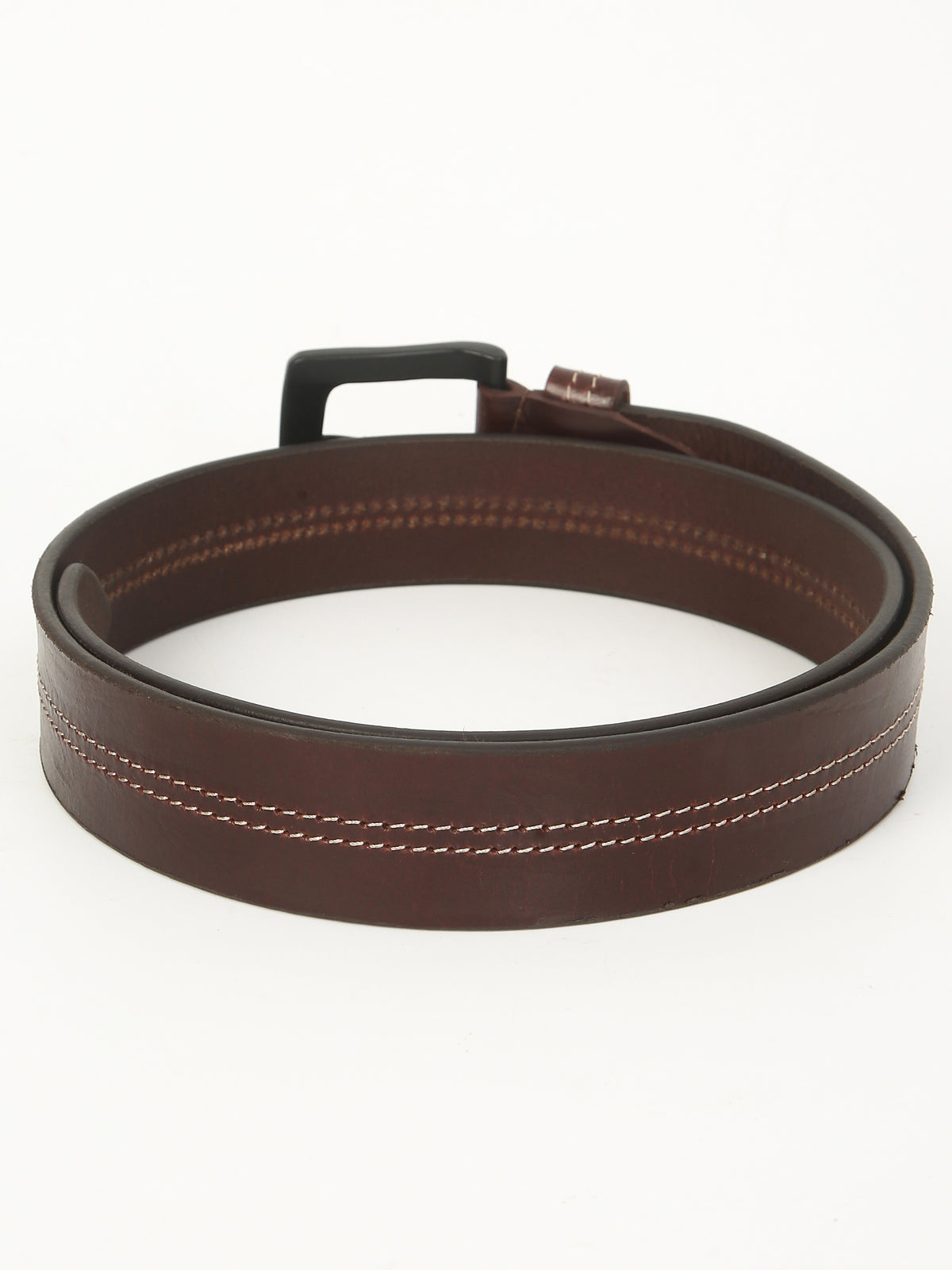 Casual Brown Leather Belt – Threaded Design in Genuine Leather
