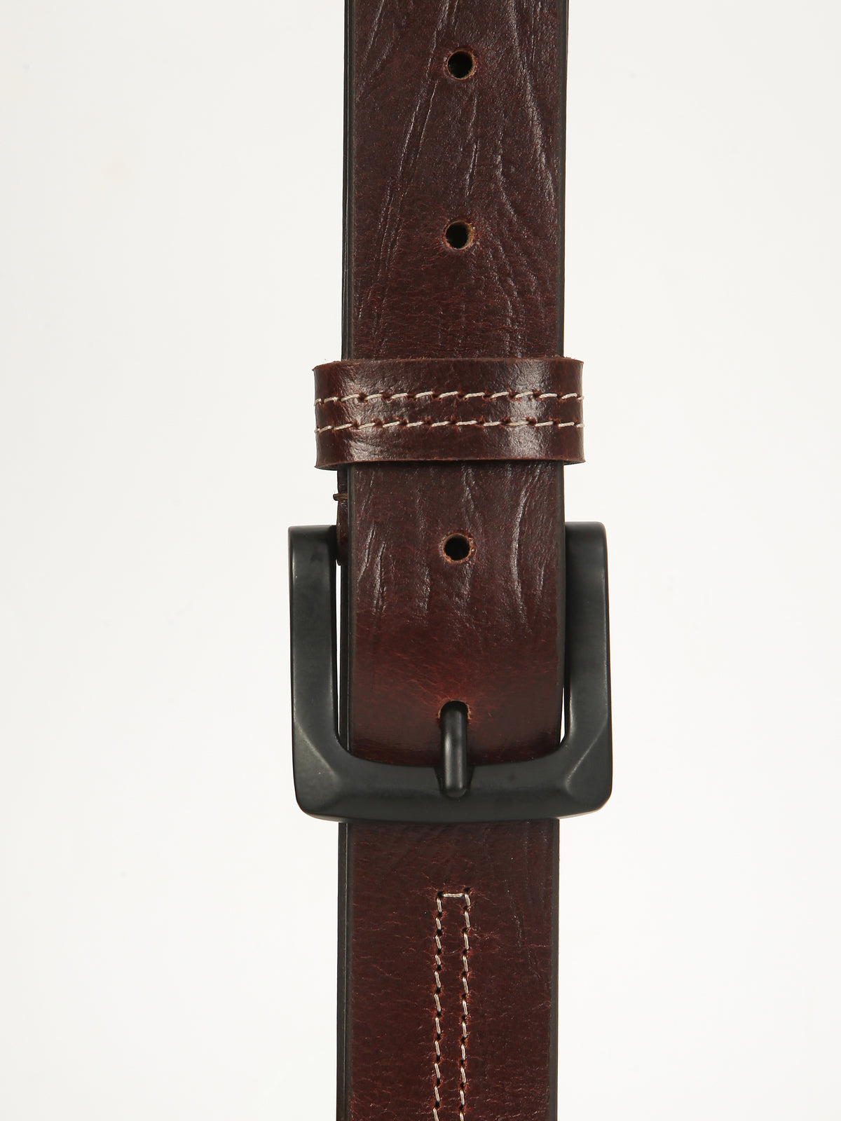 Casual Brown Leather Belt – Threaded Design in Genuine Leather