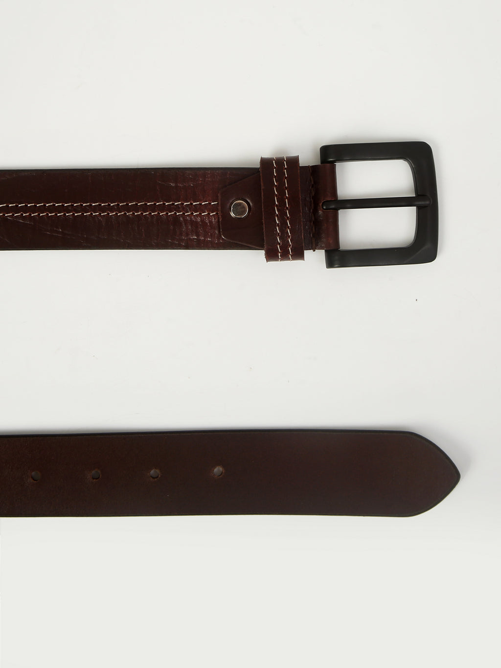 Casual Brown Leather Belt – Threaded Design in Genuine Leather