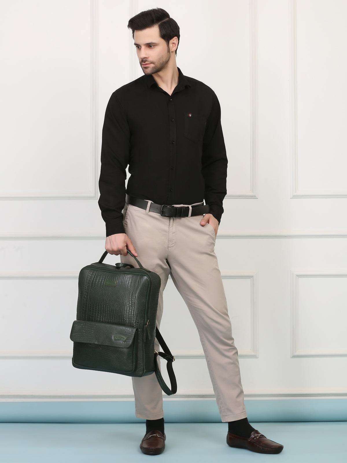 Croco Green Leather Backpack – Rahul Makin's Signature Monogram Edition | Stylish, Compact & Everyday Ready