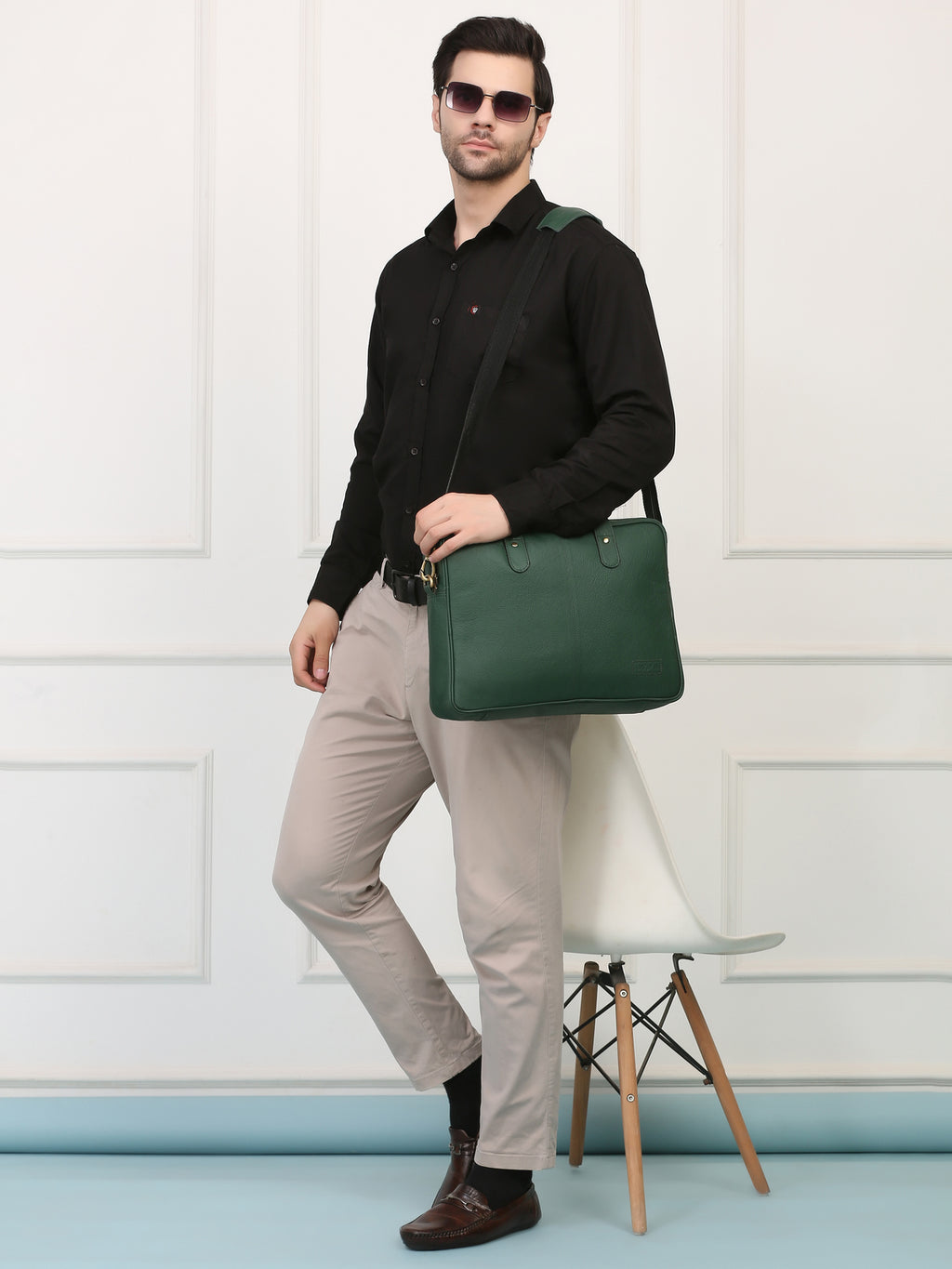 Compact Green Leather Laptop Bag – Sleek, Stylish & Professional