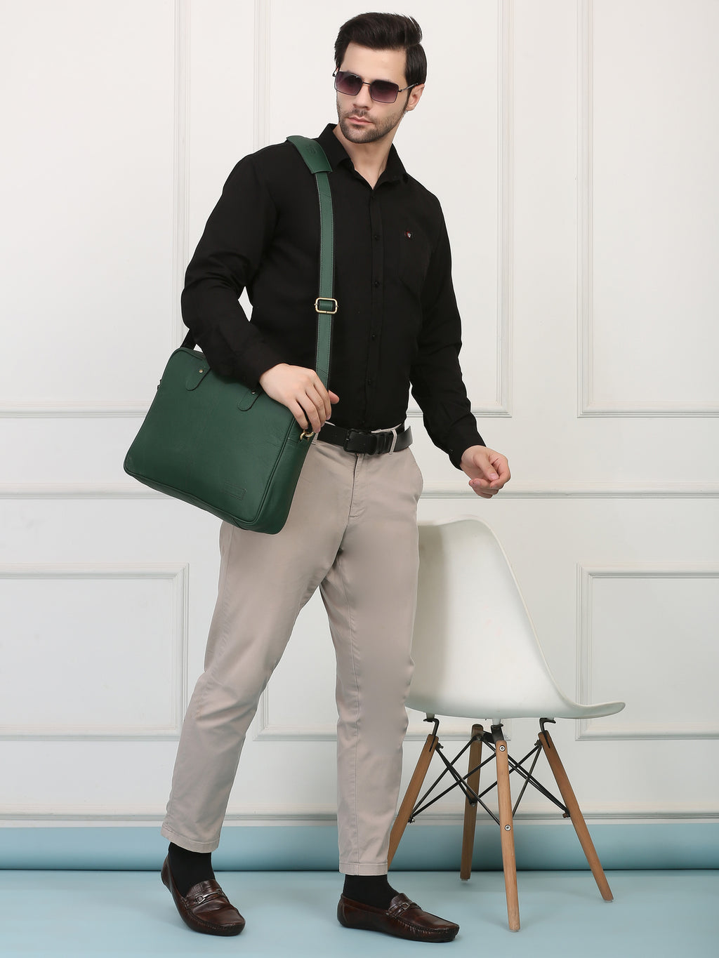 Compact Green Leather Laptop Bag – Sleek, Stylish & Professional